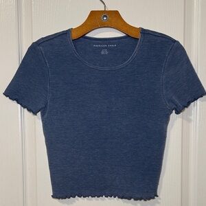 American Eagle Outfitters Women's Washed Blue Waffle Baby Tee Size Small EUC